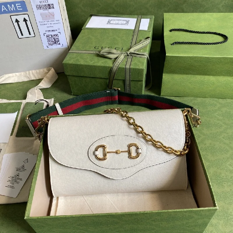 Gucci Horsebit 1955 Small Bag White For Women 10.2in/26cm GG ?677286 18YSX 9068