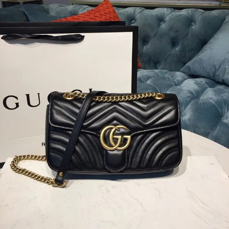 Gucci Marmont Small Matelass Shoulder Bag Black Matelass Chevron With A Heart For Women 10in/22cm GG 446744 DTDIT 1000