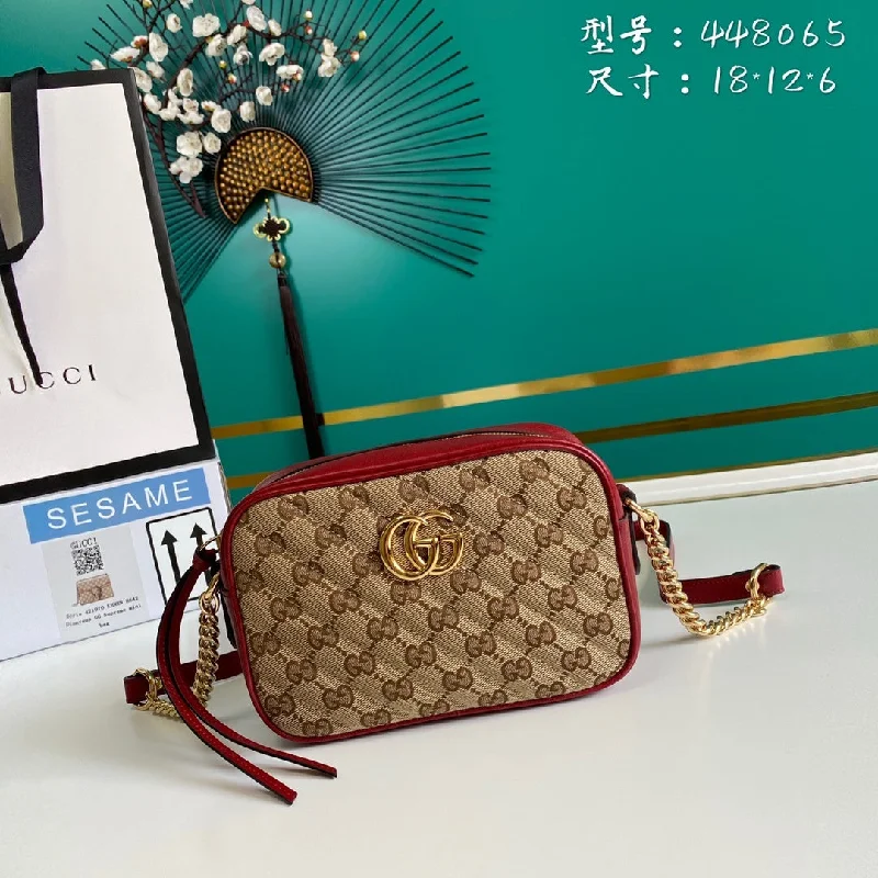 Gucci Marmont Small Shouder Bag Beige/Ebony Diagonal Matelass Original GG Canvas For Women 7in/18cm GG