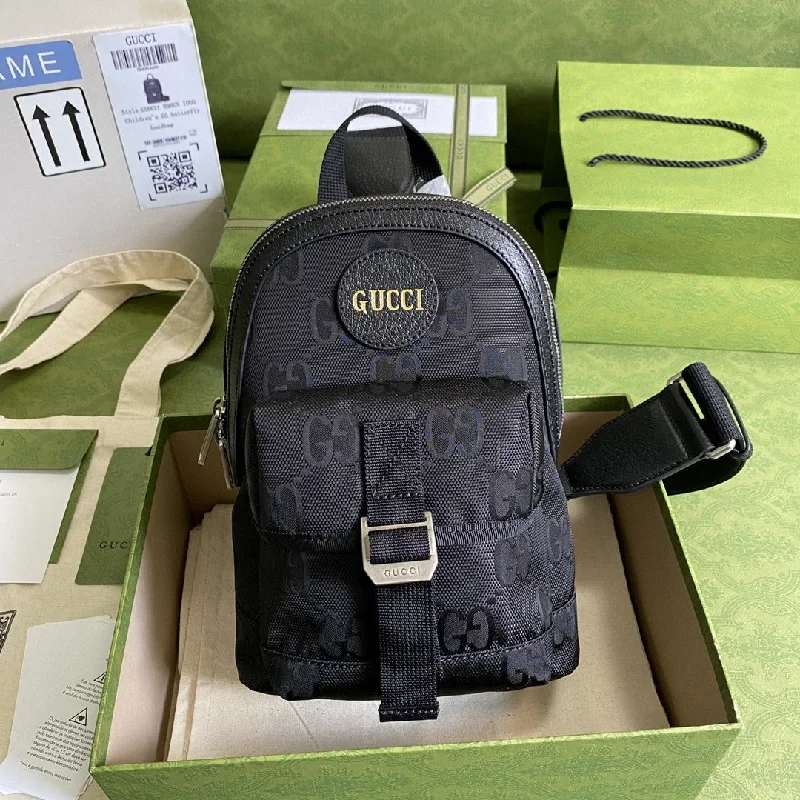 Gucci Off The Grid Sling Backpack Black GG Nylon For Men 11in/27cm 658631 H9HUN 1000