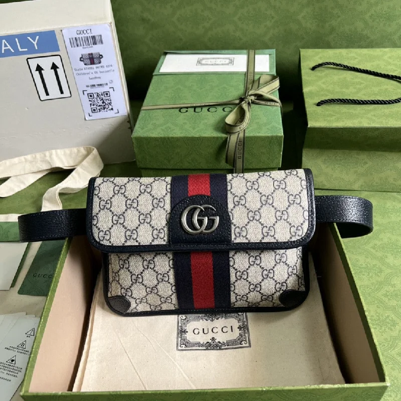 Gucci Ophidia Belt Bag Beige And Blue GG Supreme Canvas For Men 9in/22cm GG 674081 96IWN 4076