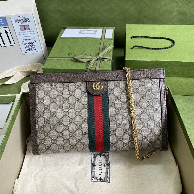 Gucci Ophidia GG Medium Shoulder Bag Beige/Ebony GG Supreme Canvas Green And Red Web For Women 13in/32.5cm GG 503876 K05NG 8745