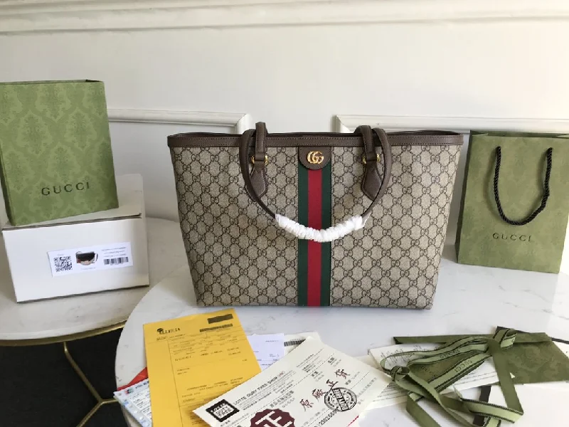 Gucci Ophidia GG Medium Tote Bag Beige/Ebony GG Supreme Canvas And Brown For Women 15in/38cm 631685 96IWB 8745