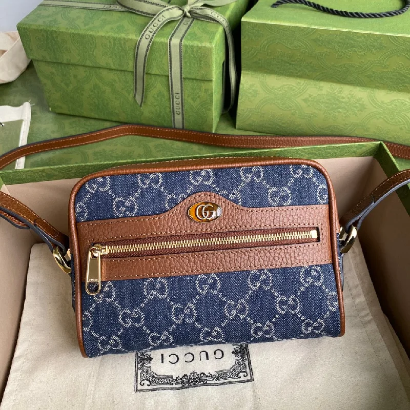 Gucci Ophidia GG Mini Bag Dark Blue And Ivory Eco Washed Organic GG Jacquard Denim For Women 6.9in/17.5cm GG 517350 2KQGG 8375