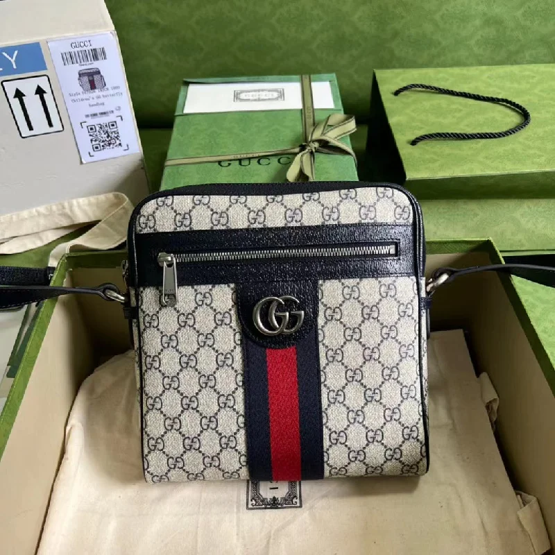 Gucci Ophidia GG Small Messenger Bag Beige And Blue GG Supreme Canvas Beige For Women 9.5in/23cm GG 547926 96IWN 4076