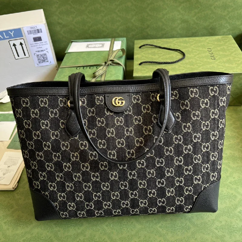 Gucci Ophidia Medium Tote With Web Black And Ivory GG Denim Jacquard For Women 15in/38cm 631685 UN3BG 1274