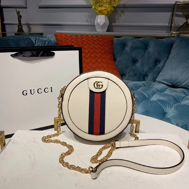 Gucci Ophidia Mini GG Round Shoulder Bag White For Women 7in/18cm GG