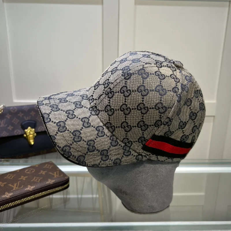 Gucci Original GG Canvas Baseball Hat With Web Grey GG Hat