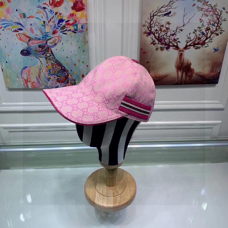 Gucci Original GG Canvas Baseball Hat With Web Pink GG Hat