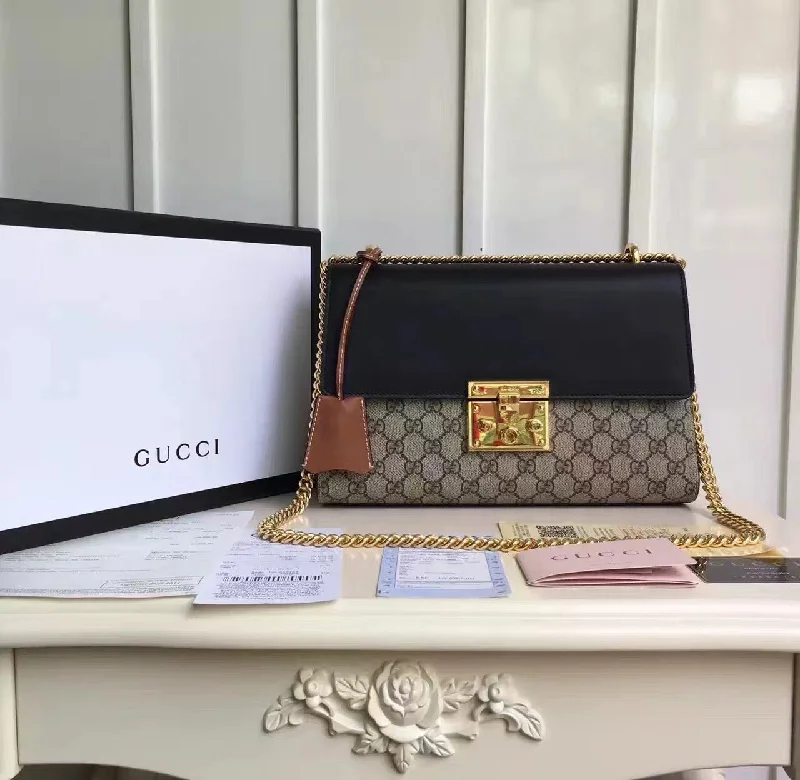 Gucci Padlock Medium GG Shoulder Bag Beige/Ebony Supreme Canvas For Women. Women-s Handbags. Crossbody Bags 12in/30cm GG 409486