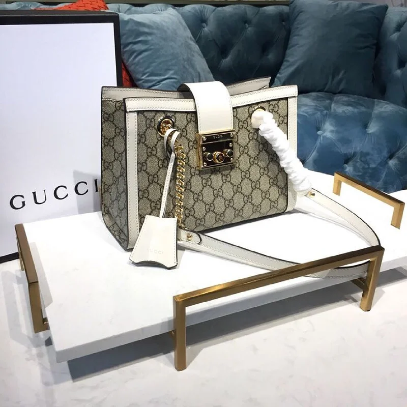 Gucci Padlock Small GG Shoulder Bag A Material With Low Environmental Impact With White For Women 10in/26cm GG 498156 KHNKG 9761