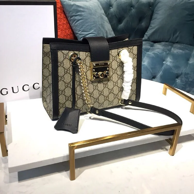 Gucci Padlock Small GG Shoulder Bag Beige/Ebony GG Supreme Canvas With Black For Women 10in/26cm GG 498156 KHNKG 9769