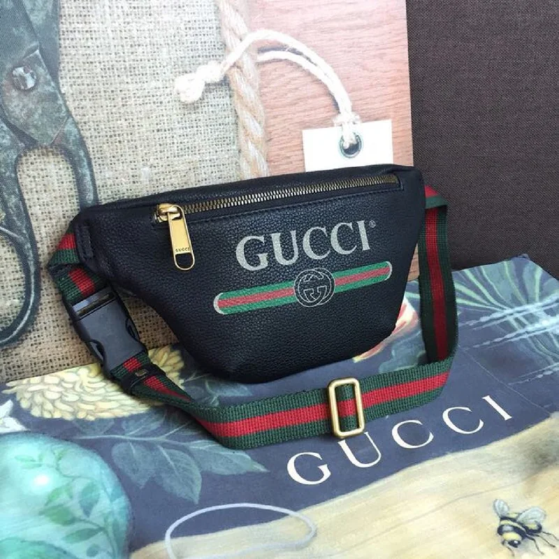 Gucci Print Waist Belt Bag Black For Women And Men 11in/27cm GG 527792