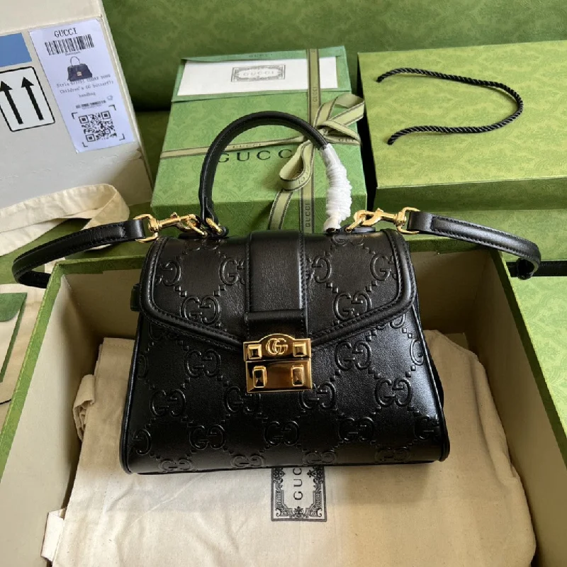 Gucci Small GG Top Handle Bag Black Debossed For Women 11in/29cm GG 675791 UD9AG 1000