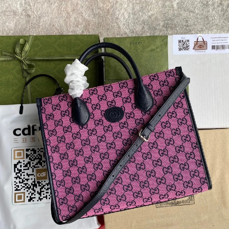 Gucci Small Tote Bag With Interlocking G In Pink And Blue GG Canvas For Women 12in/31cm GG