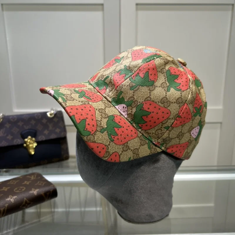 Gucci Strawberry Supreme Baseball Hat Beige GG Hat