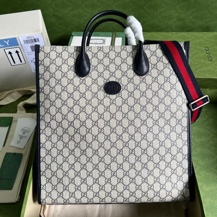 Gucci Tote Bag With Interlocking G Beige And Blue Supreme Canvas For Women 15in/38.5cm GG