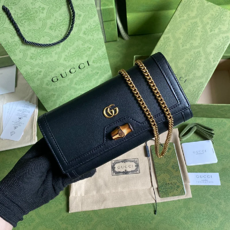 Gucci Diana Chain Wallet With Bamboo Black For Women. Women-s Bags 7.4in/19cm GG 658243 17Q0T 1000