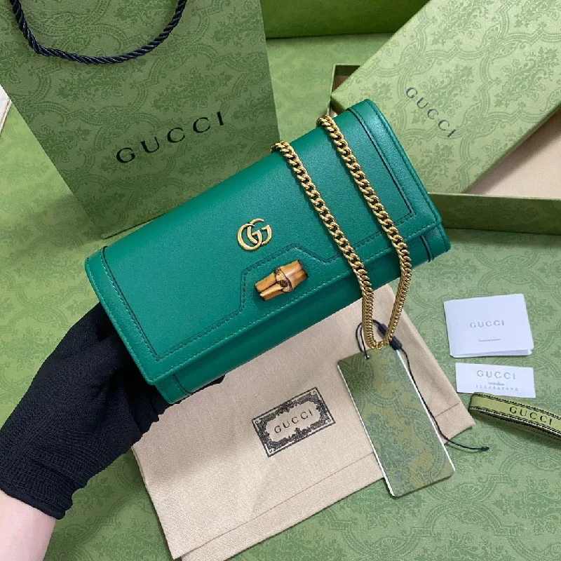 Gucci Diana Chain Wallet With Bamboo Green For Women. Women-s Bags 7.4in/19cm GG