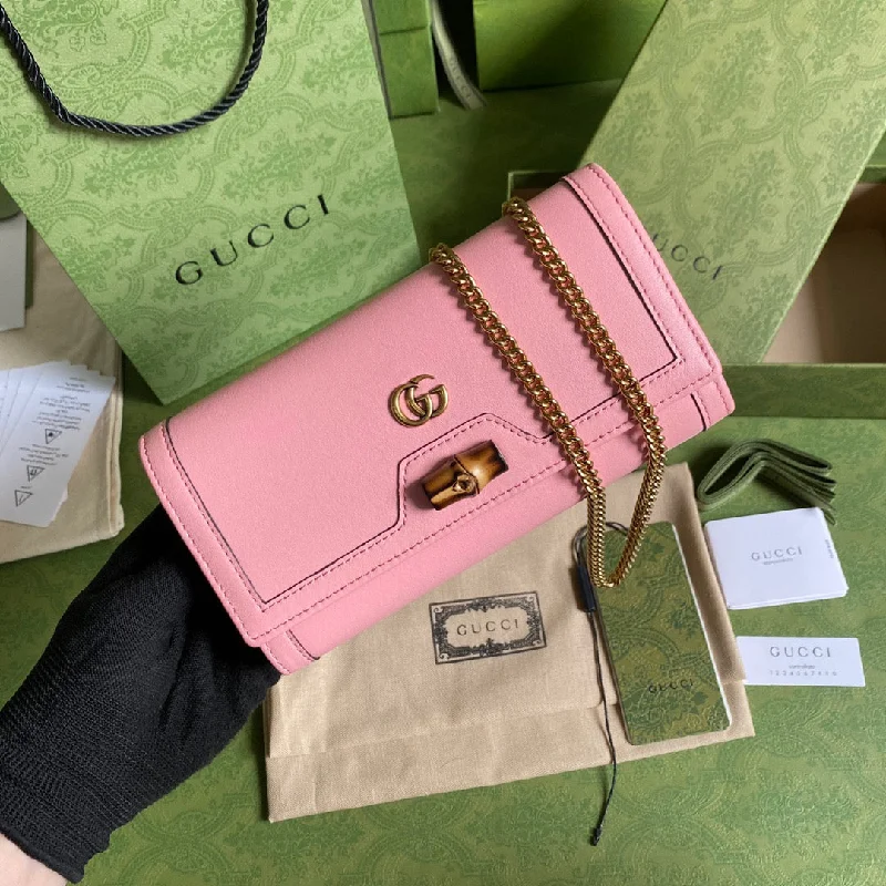 Gucci Diana Chain Wallet With Bamboo Pink For Women. Women-s Bags 7.4in/19cm GG