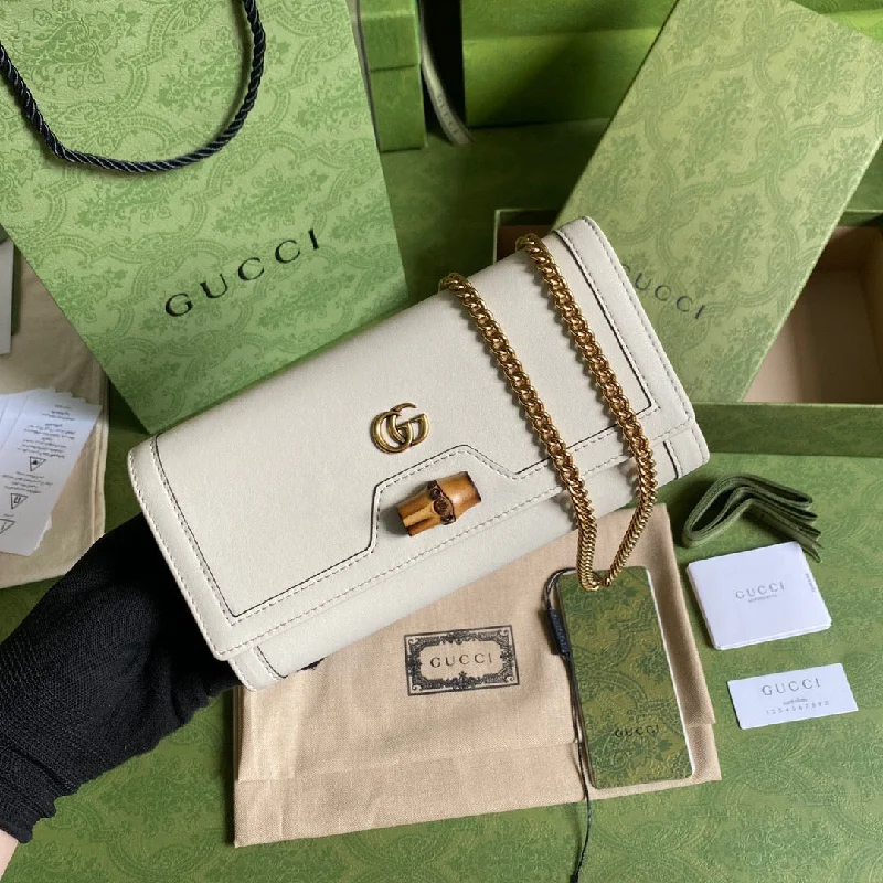 Gucci Diana Chain Wallet With Bamboo White For Women. Women-s Bags 7.4in/19cm GG 658243 17Q0T 9022