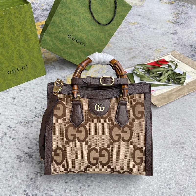 Gucci Diana Jumbo GG Small Tote Bag Camel And Ebony Jumbo GG Canvas Brown For Women 11in/28cm 660195 UKMFT 2672