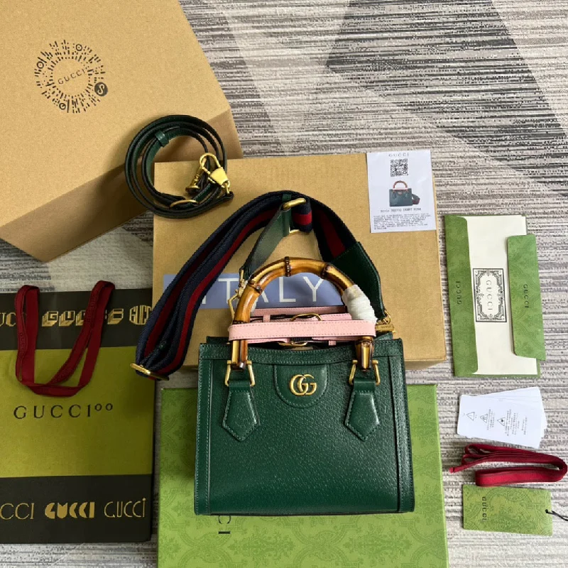 Gucci Diana Mini Tote Bag Green For Women. Women-s Bags 7.9in/20cm GG ?702732 U3ZDT 3670