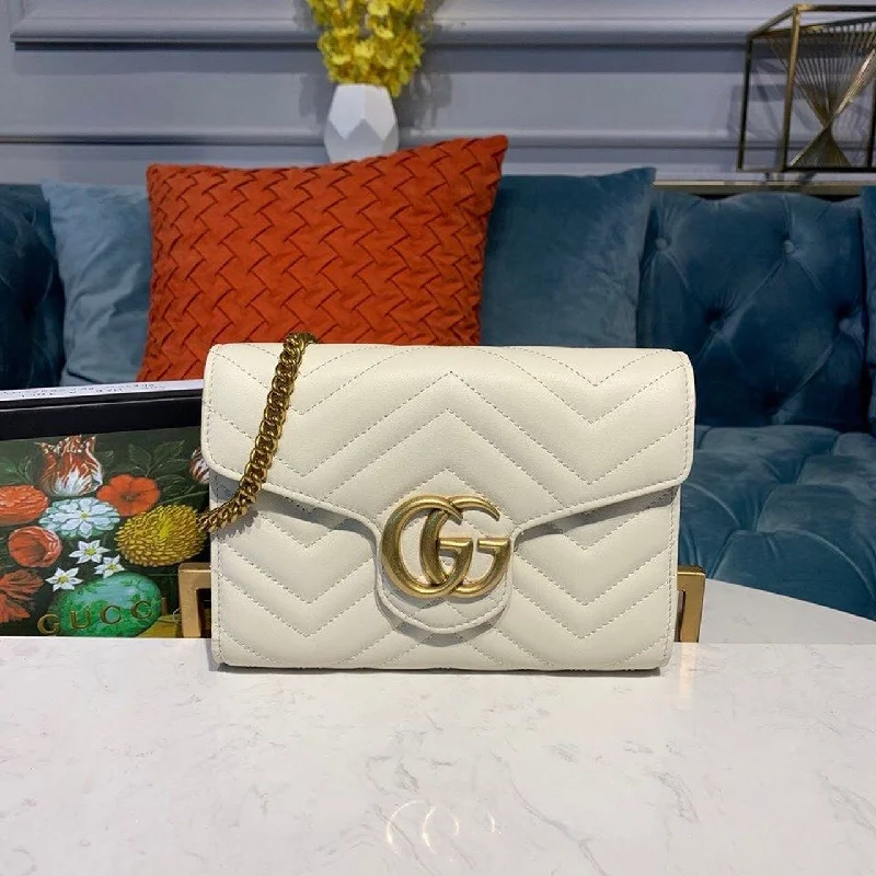 Gucci GG Marmont Matelass Mini Bag White Matelass For Women 8in/20cm GG 474575 DTD5N 9022