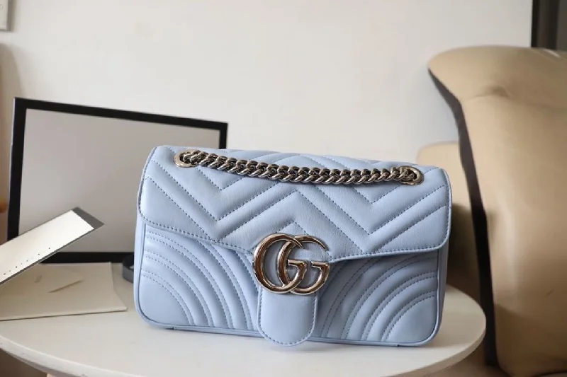 Gucci GG Marmont Small Matelass Shoulder Bag Blue Sky For Women 10in/26cm GG 443497