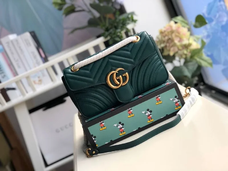 Gucci GG Marmont Small Matelass Shoulder Bag Green Matelass Chevron For Women 10in/26cm 443497