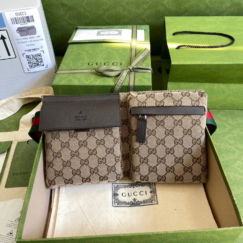 Gucci GG Supreme Canvas Two Pocket Waist Belt Bag Beige/Ebony GG Supreme Canvas. With Brown For Men 3in/7.5cm GG 450956 493075