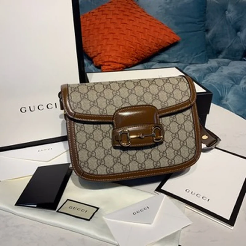 Gucci Horsebit 1955 Shoulder Bag Beige/Ebony GG Supreme Canvas With Brown For Women 9.8in/25cm GG ?602204 92TCG 8563