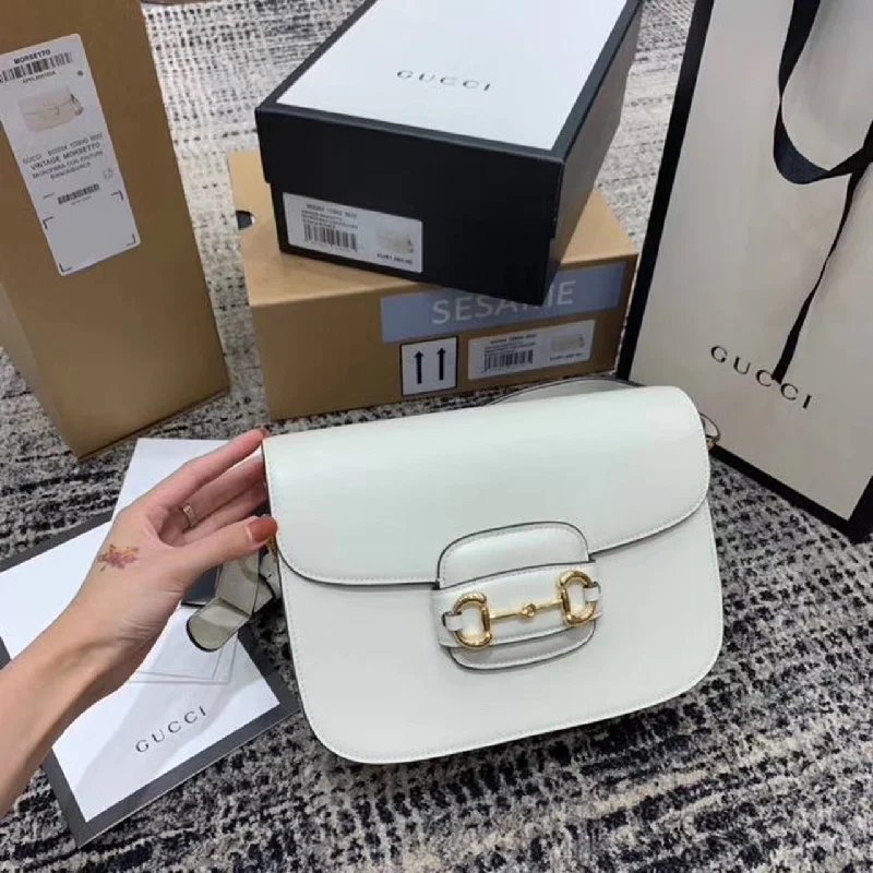 Gucci Horsebit 1955 Shoulder Bag White For Women 9.8in/25cm GG ?602204 1DB0G 9022