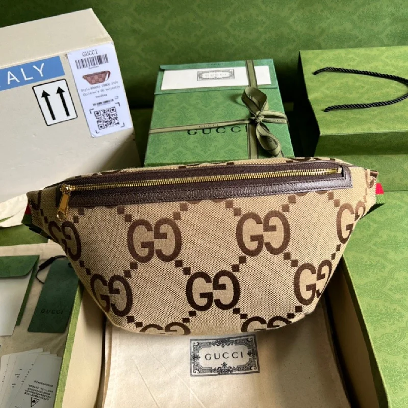 Gucci Jumbo GG Belt Bag Camel And Ebony Jumbo GG Canvas For Women 15.3in/39cm GG 696031 UKMDG 2570