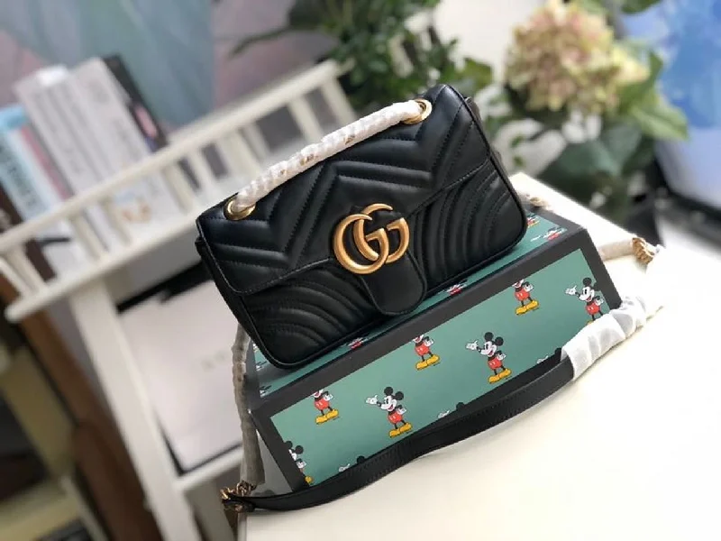 Gucci Marmont Matelass Mini Bag Black Matelass Chevron For Women 8.5in/22cm GG 446744 DTDIT 1000