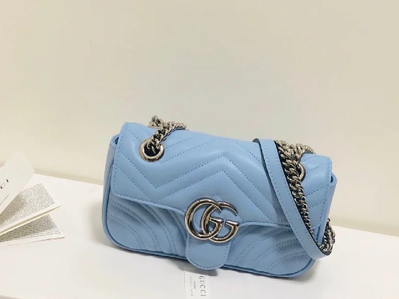 Gucci Marmont Matelass Mini Bag Blue Sky Matelass Chevron For Women 8.5in/22cm GG