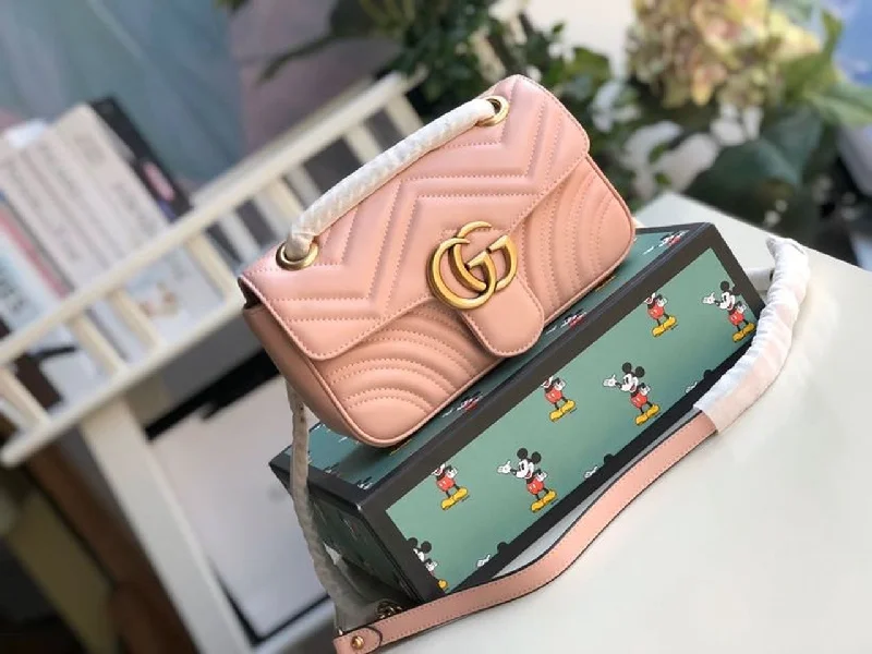 Gucci Marmont Matelass Mini Bag  Dust Pink Matelass Chevron  For Women 8.5in/22cm GG