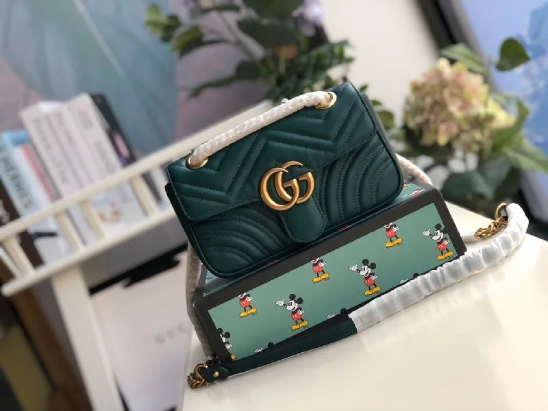 Gucci Marmont Matelass Mini Bag Green Matelass Chevron For Women 8.5in/22cm GG 446744