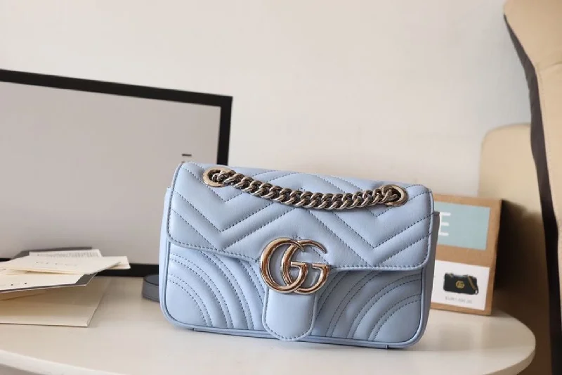 Gucci Marmont Matelass Mini Bag Sky Blue For Women 8.5in/22cm GG