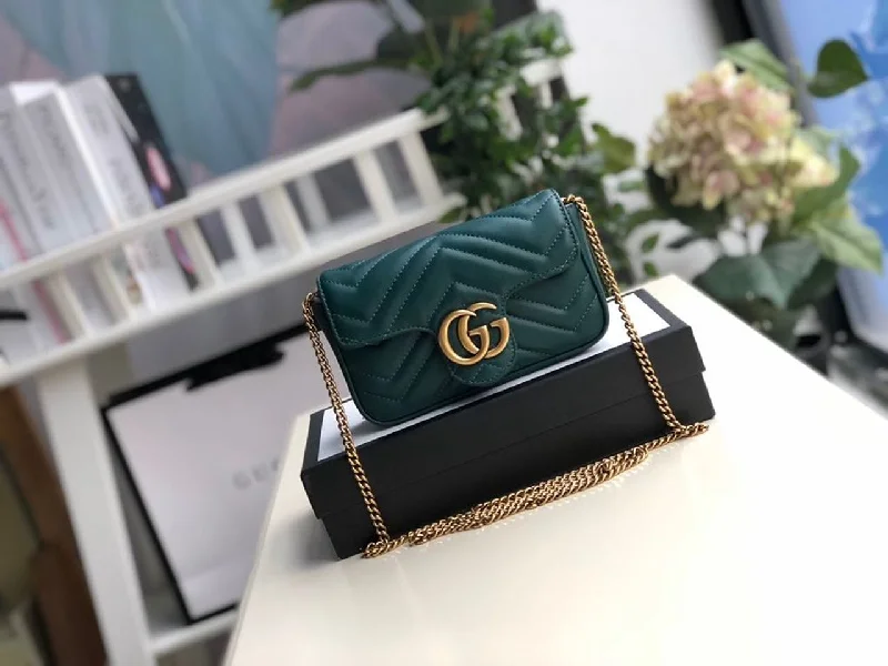 Gucci Marmont Matelass Super Mini Bag Green Matelass Chevron For Women 6.2in/16.5cm GG