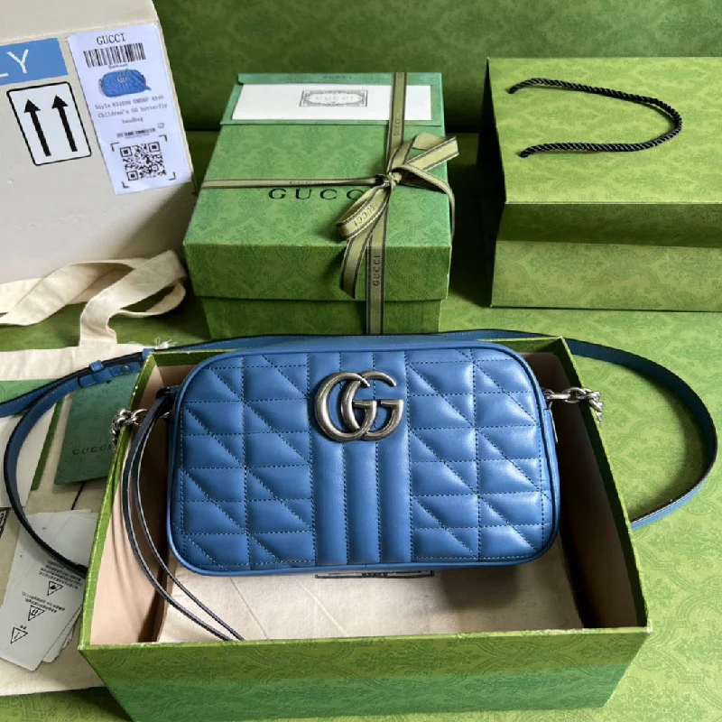 Gucci Marmont Matelasse Shoulder Bag Blue For Women. Women-s Bags 9.5in/24cm GG 634936 UM8BF 4340