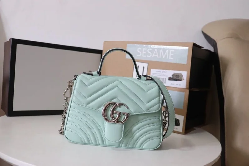 Gucci Marmont Mini Top Handle Bag Mint Green For Women 8.3in/21cm GG