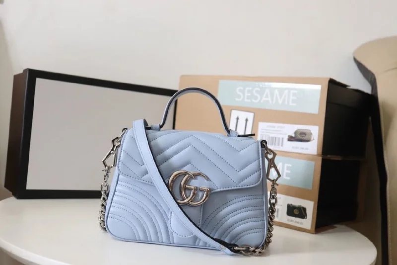 Gucci Marmont Mini Top Handle Bag  Sky Blue For Women 8.3in/21cm GG