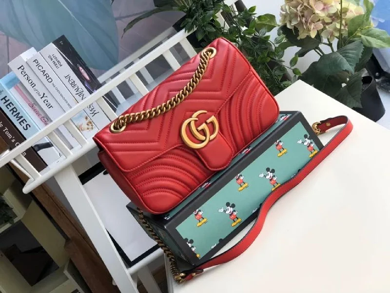 Gucci Marmont Small Matelass Shoulder Bag Hibiscus Red Matelass Chevron For Women 10in/26cm  GG 443497 DTDIT 6433