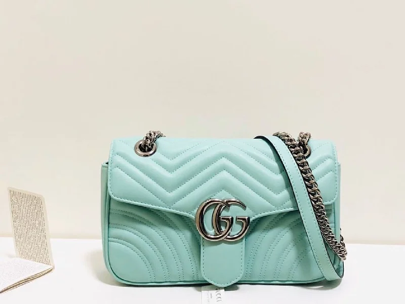 Gucci Marmont Small Matelass Shoulder Bag Mint Green Matelass Chevron For Women 10in/26cm GG