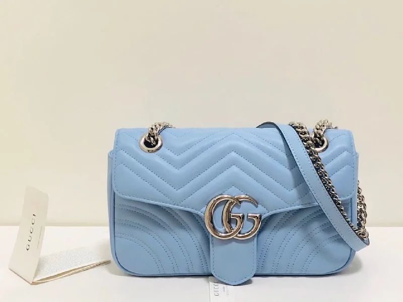 Gucci Marmont Small Matelass Shoulder Bag Sky Blue Matelass Chevron For Women 10in/26cm GG