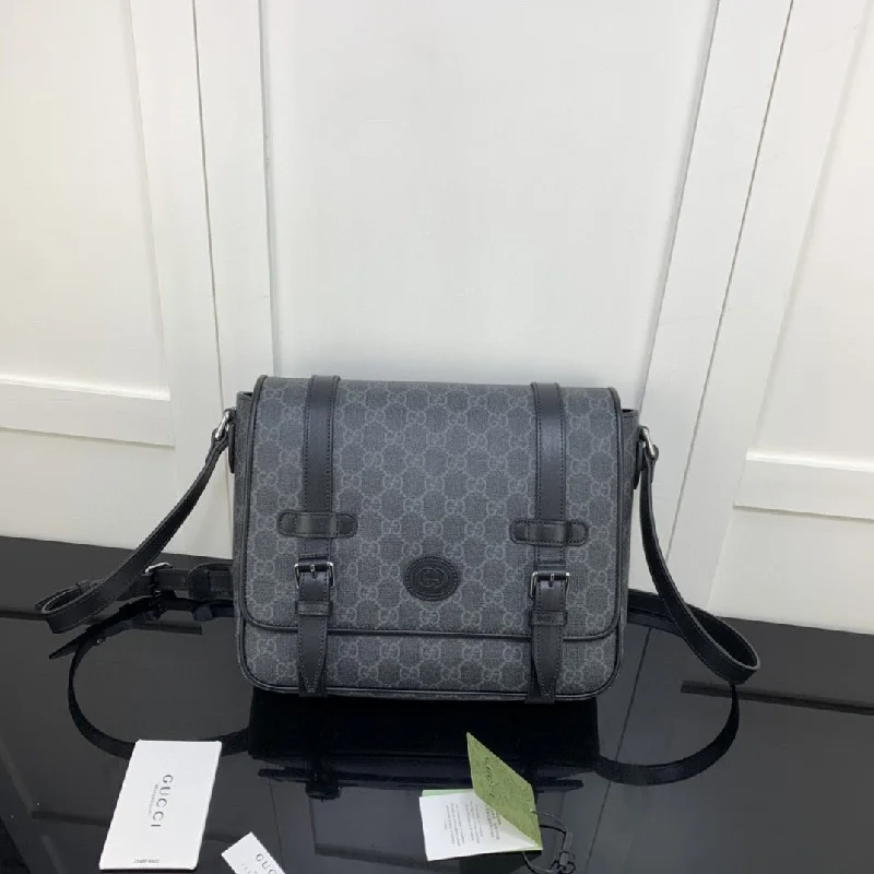 Gucci Messenger Bag Black For Men 11in/28cm GG ?658542 KGDHN 1000