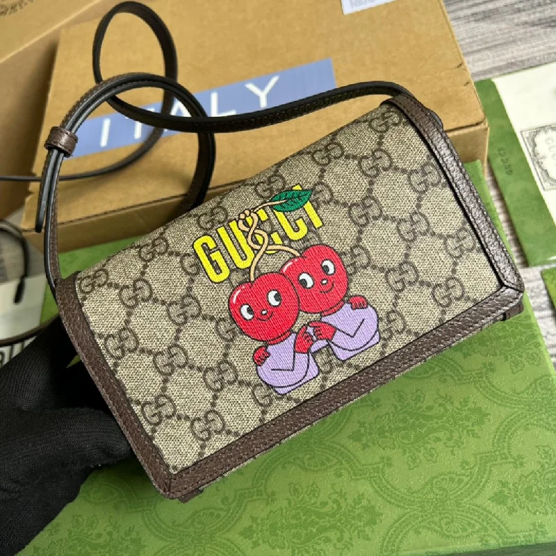 Gucci Mini Printed Monogrammed Coated-Canvas Messenger Bag Beige And Ebony GG Supreme Canvas For Women 7.1in/18cm GG 1647597277738776