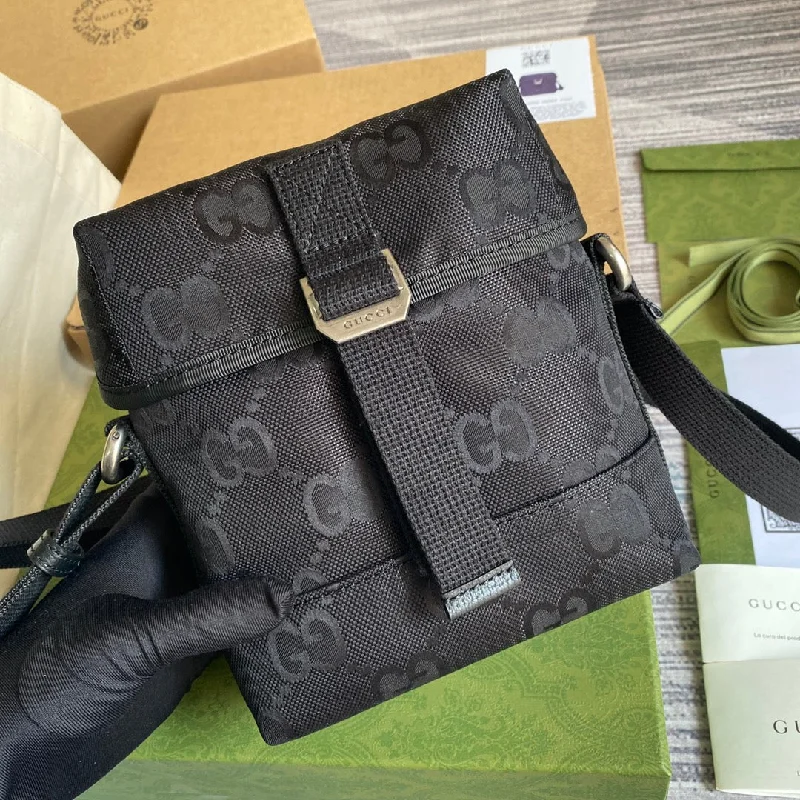 Gucci Off The Grid Messenger Bag Black GG ECONYL For Men 7.3in/18.5cm GG 643858 H9HKN