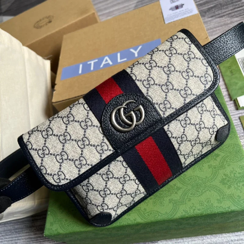 Gucci Ophidia Belt Bag Beige And Blue GG Supreme Canvas For Men 8.7in/22cm GG 674081 96IWN 4076